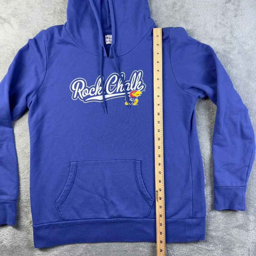 Champion KU Kansas Jayhawks Hoodie Womens Extra Large Blue Pullover Rock Chalk - Picture 6 of 10